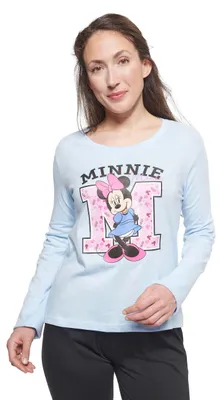 Produktbild von Disney Minnie Mouse Schlafanzug für Damen - Pyjama Set Langarm Oberteil mit Hose Blau/Schwarz M