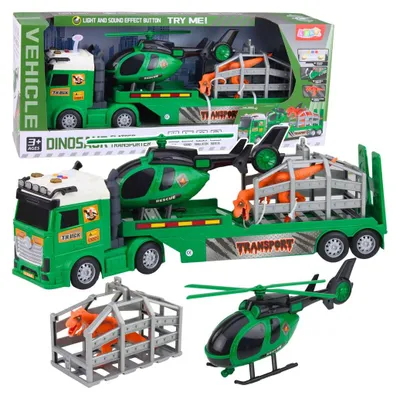 Produktbild von Dinosaurier-Transportset: LKW, Abschleppwagen, Hubschrauber