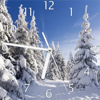 Produktbild von Wallario Design Wanduhr Wanderweg im Schnee aus Echtglas, Größe 20 x 20 cm