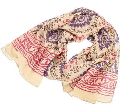 Produktbild von Handbedrucktes Baumwolltuch, Indischer Blockdruck Schal - Modell 8, Uni, Mehrfarbig, Baumwolle, 180*52 cm, Sarongs & Tücher