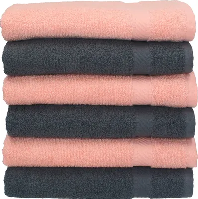 Produktbild von Betz 6 Stück Handtücher 50x100 cm PALERMO 100% Baumwolle  Farbe: anthrazit und apricot