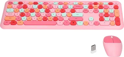 Obrázok produktu pre Klávesnica Myš Combo 2.4G Retro Multi Color Mute Cover Bezdrôtová klávesnica a myš SetRužová