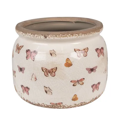 Image de Clayre & Eef Pot de fleurs Ø 20x15 cm Beige Rose Céramique Papillons