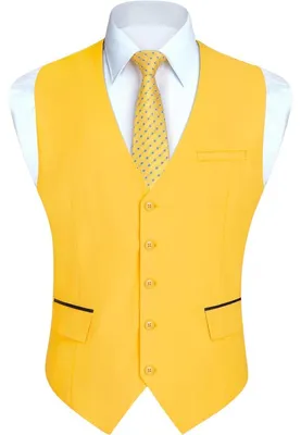 Productafbeelding van Heren vest, elegant, geschikt voor bruiloft of zakelijk gebruik, met zakken, kleur geel, maat S