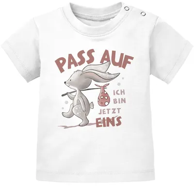 Produktbild von Baby T-Shirt mit Spruch zum Geburtstag Ich bin jetzt Eins | Zwei | Drei Hase Tiere Geburtstagsshirt kurzarm Baumwolle MoonWorks® 1 Jahr weiß 80/86 (10-15 Monate)