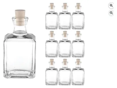 Zdjęcie produktu dla Szklane butelki o pojemności 250 ml – zestaw 10 sztuk – z korkami, szczelnie zamykane