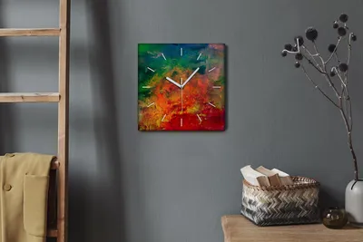 Produktbild von Coloray Hodiny Unikátní 30x30 cm  Tiché hodiny Pro obývací pokoj a kuchyň Nástěnné hodiny Plátno Bílé ručičky hodin - Barevné rozmazání