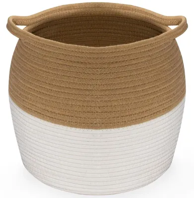 Image de Panier de rangement en corde de coton avec poignées, capacité de 26 litres, tressé, dimensions 30x30 cm, en jute et blanc, pliable