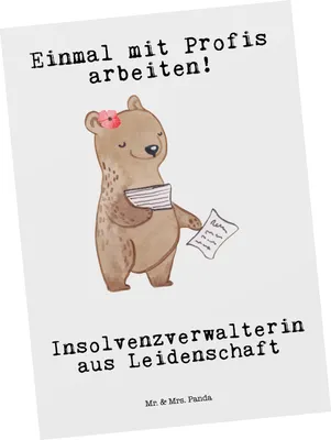 Produktbild von Mr. & Mrs. Panda Ansichtskarte Insolvenzverwalterin Leidenschaft - Weiß - Geschenk, Postkarten, Postkarte, Grußkarte, Fotokarte, Kunstkarten