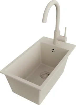 Produktbild von PRIMAGRAN Granitspüle Beige 28x50cm, Spülbecken 1 Becken + Küchenarmatur 32x20cm + Ablauf-Set, Küchenspüle ab 30er Unterschrank - Riga