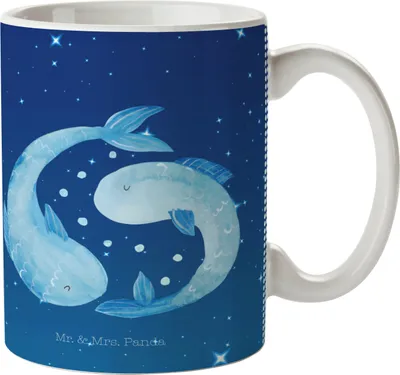 Produktbild von Mr. & Mrs. Panda Kindertasse Sternzeichen Fische - Sternenhimmel Blau - Geschenk, Horoskop, Fische Sternzeichen, Geschenk März, Bruchsichere Tasse, Fische Geschenk