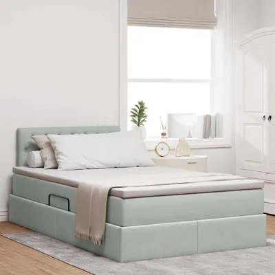 Imagen del producto de Cama con almacenamiento y cabecero en gris claro, 120 x 200 cm, tapizada en terciopelo