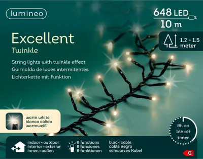 Obrázok produktu pre Lumineo rozprávkové svetlá EXCELLENT TWINKLE 648 LED 10 m teplá biela, čierna