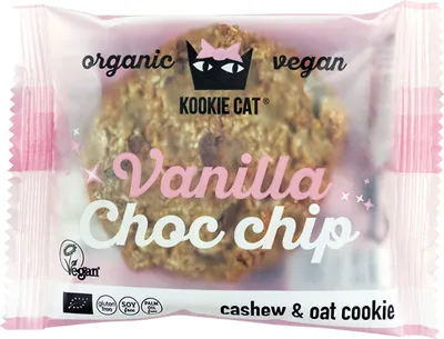 Zdjęcie produktu dla Kookie Cat Vanilla Choc chip, Ciastko, Wanilina, 50 g, Okrągły, CE, 500 kcal