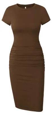 Produktbild von Missufe Damen-T-Shirt, kurzärmelig, gerüscht, lässig, Midikleid, figurbetontes T