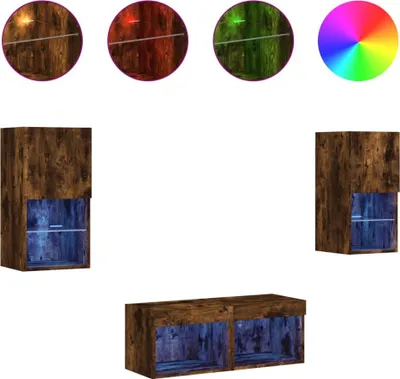 Produktbild von vidaXL 4-tlg. TV-Wohnwand mit LED-Leuchten Räuchereiche
