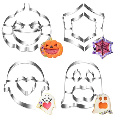 Productafbeelding van Halloween Uitsteekvormen Set, 4 Stuks, Voor Koekjes en Bakken