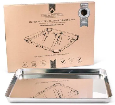 Productafbeelding van Geschikt voor bakken, braden en grillen - Geen coatings - Non-toxisch roestvrijstalen ovenschaal (31,5 x 24,5 x 2,5 cm)