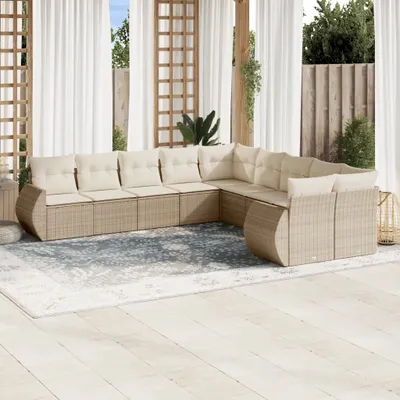 Produktbild von 10-tlg. Garten-Sofagarnitur mit Kissen Beige Poly Rattan 3254245
