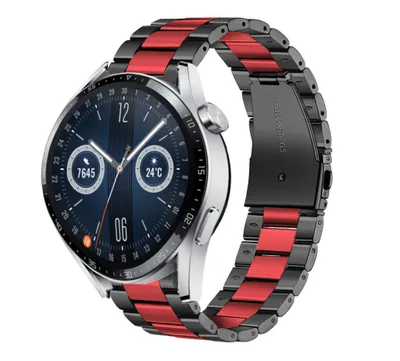 Produktbild von Strap-it Stahlband - Kompatibel mit Huawei Watch GT 3Armband 46mmHochwertiger EdelstahlHuawei watch strap Armband mit faltschließe für 22mmArmband Rot