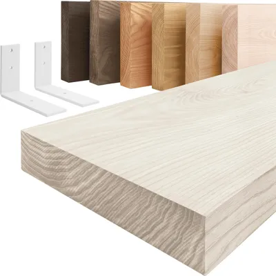 Produktbild von LAMO Manufaktur Wandregal Holz Gerade  |  Regal Farbe: Weiß | mit weißem Basic Regalträger | 40 cm