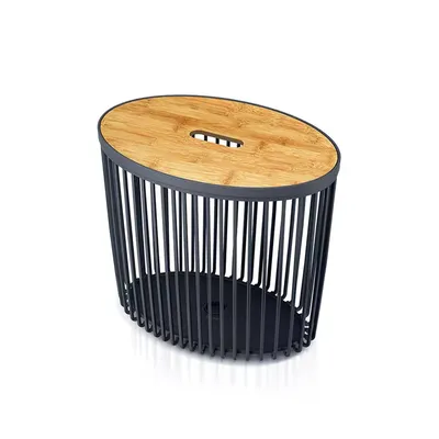 Produktbild von nabbi Universalkorb aus Kunststoff mit Bambusdeckel ICLUE30T 30 l - Anthrazit