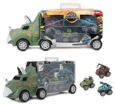 Produktbild von Toi-Toys - WORLD OF DINOSAURS - Dinotruck mit 3 Rückzugautos Dinosaurier Pullback Trucks