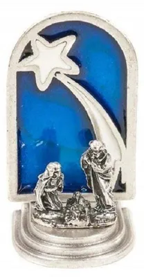 Miniaturkrippe mit Stern, versilbertes Metall, 3 x 2,5 x 5 cm