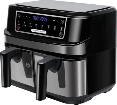 Obrázek produktu pro Mini trouba - Grilovací rošt - Plech na pečení - Fritéza - Pro rodinné pokrmy a efektivní vaření - Tenký design 6 v 1 s dvojitými koši - 10 QT - Úspora místa