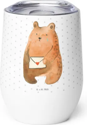 Produktbild von Mr. & Mrs. Panda Thermo Becher Bär Liebesbrief - Weiß - Geschenk, Partner, Freundin, Liebeskummer, thermosbecher, Thermobecher, Teddy, glühwein tasse, Isolierbecher