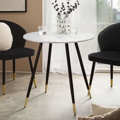 Immagine prodotto di FineBuy Tavolo da pranzo 75x75x76 cm bianco effetto marmo Tavolo da pranzo moderno Tavolo da cucina con gambe in metallo Tavolino da pranzo Tavolo da pranzo rotondo