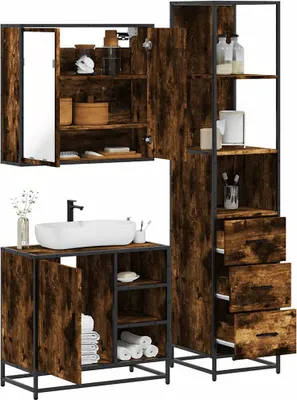Zdjęcie produktu dla Maison Exclusive – 3-częściowy zestaw mebli łazienkowych z drewna dębowego
