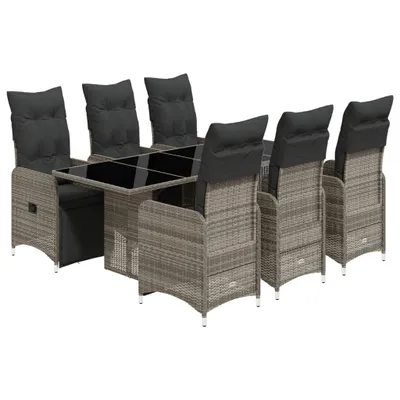 Produktbild von 7-tlg. Garten-Bistro-Set mit Kissen Grau Poly Rattan