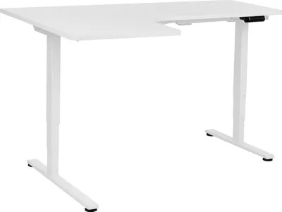 Produktbild von BELIANI Schreibtisch Links Weiß Melamin L-Form 160x59 cm mit Metallgestell Elektrisch Höhenverstellbar Büro Steh-Sitz-Tisch Stehtisch