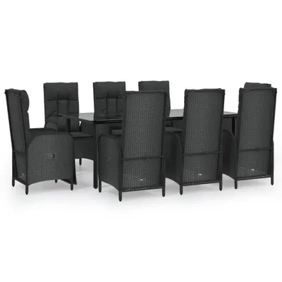 Image de vidaXL Salon de jardin 9 pièces avec coussins noir poly rotin