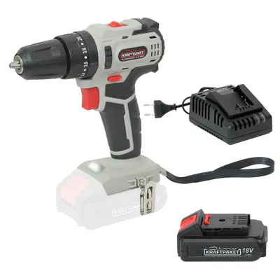 A cordless drill set with a battery and charger, displayed against a white background.