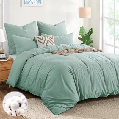 Zdjęcie produktu dla Komplet pościeli 200x220 cm, bawełna, kolor zielony, 3-częściowy, zawiera: jeden komplet pościeli oraz dwie poszewki na poduszki 80x80 cm z zamkiem błyskawicznym