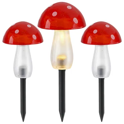 Produktbild von Solar LED Gartenstecker Pilz 3er Set Kunststoff rot 8x11cm 5 LEDs warmweiß Akku IP44 On/off Schalter Erdspieß Solarleuchte