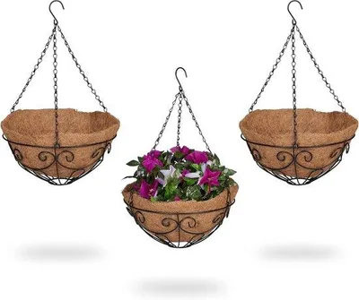 Zdjęcie produktu dla Wiszący kosz na rośliny 48 x 31 cm, kokosowy, brązowo-czarny