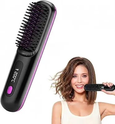 Produktbild von Stylingbürste für kurzes Haar, elektrische Haarbürste, mit LED-Display, 3 Temperaturstufen, geeignet für glattes, lockiges und trockenes Haar