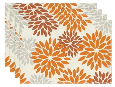 Platzsets mit Dahlienmuster, 4er-Set, 30x45 cm, waschbar