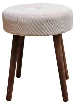 Immagine prodotto di Sgabello rotondo imbottito - Ø 35 cm x 45 cm - Beige con gambe in legno - Poggiapiedi
