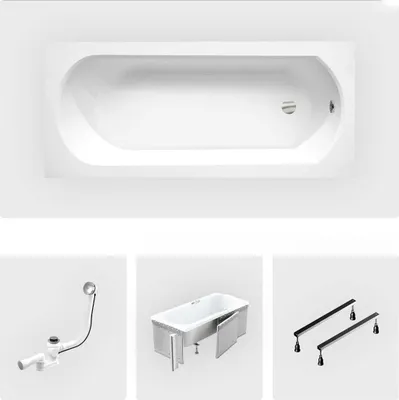 Produktbild von Rechteckige Badewanne - 150 x 75 cm - mit Verkleidung - Füße - Chromablauf - INTRICA