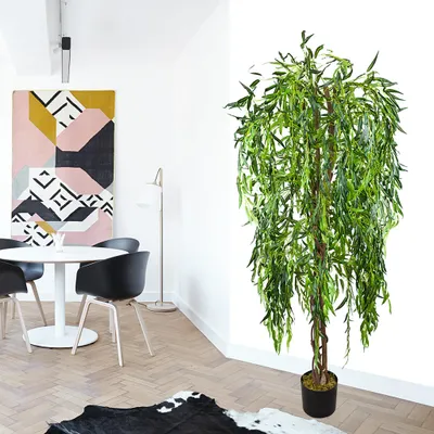 Produktbild von Weide Weidenbaum Kunstpflanze Kunstbaum Künstliche Pflanze mit Echtholz 180 cm Decovego