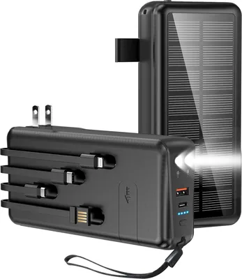 Obrázek produktu pro Solární power banka 30000mAh Přenosná solární nabíječka Bezdrátová power banka s výstupem USB/Type C pro mobilní telefony, tablety, outdoor, černá