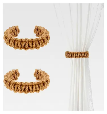 Produktbild von 2 Stück Boho Vorhang Raffhalter, Handgestrickte Geflochtene Vorhanghalter für Dekorative Vorhänge