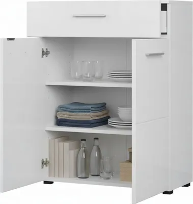 Immagine prodotto di Dmora Credenza Verduno 79x35x98h cm Bianco, 2 Ripiani un Cassetto