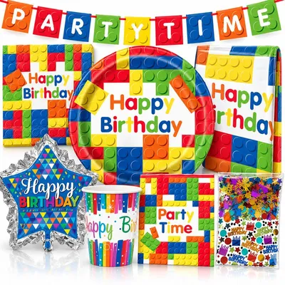 Produktbild von Partyset Bausteine Geburtstagsdeko bunt Kindergeburtstag