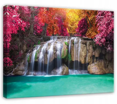 Produktbild von Leinwandbild Wasserfall Wald Landschaft - 120x80 cm - Wandbilder Wohnzimmer Schlafzimmer - Leinwand Leinwandbild Bunt - PP14744O20