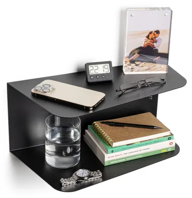 Image de Elzusha - Table de chevet noire avec espace de rangement et design élégant